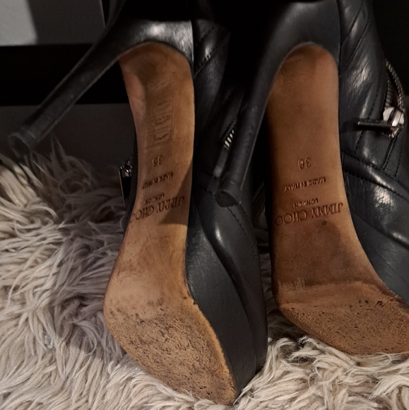Size 6.5, Black Leather Jimmy Choo Stilhetto Boots - Picture 3 of 6
